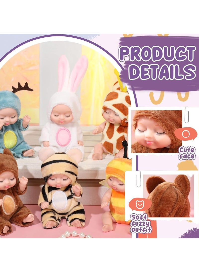Yalla Pick 6Pcs Mini Baby Dolls Set, Cute Reborn Dolls with Animal Clothes, Movable Joints Soft Body PVC Toys for Toddlers 3 Years+, Ramadan Birthday Gift - Image 3